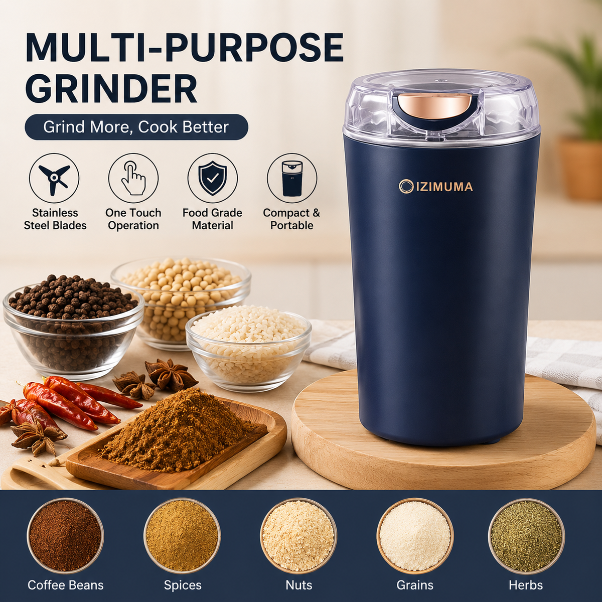 Multi-Purpose Electric Grinder for Spices, Coffee & Nuts