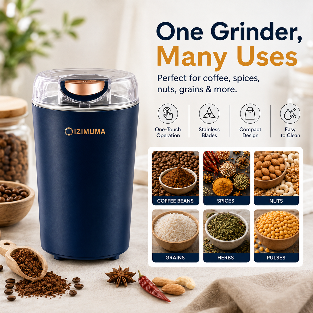 Multi-Purpose Electric Grinder for Spices, Coffee & Nuts