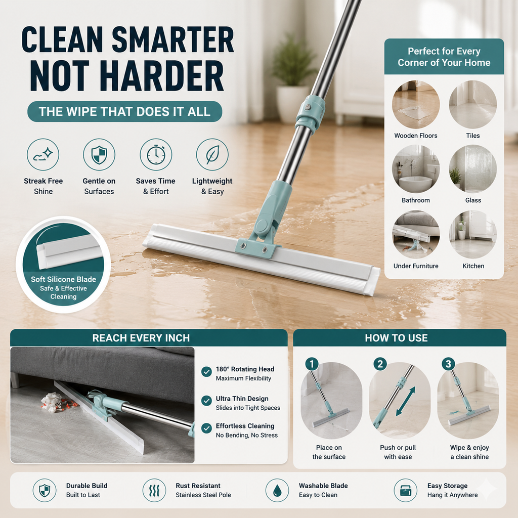 FlexiReach 180° Floor Sweeper - Adjustable Long Handle