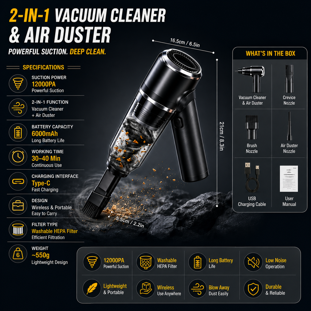 Wireless Car Vacuum Cleaner & Air Duster