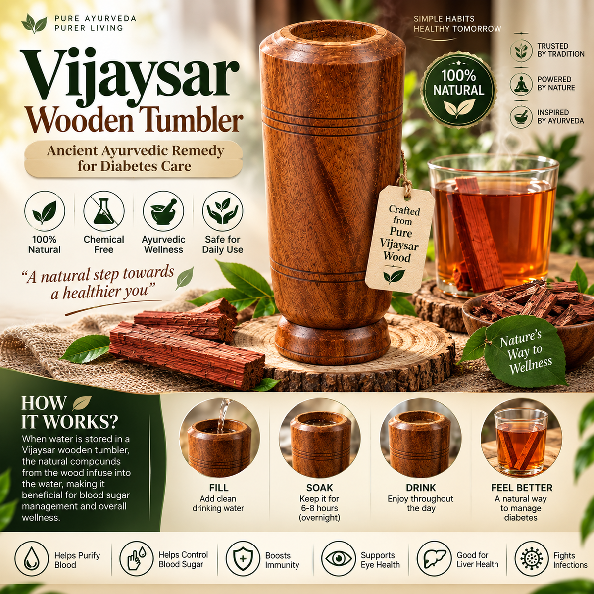 Vijaysar Ayurvedic - Natural Wooden Cup