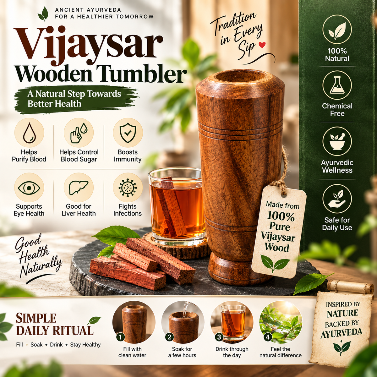 Vijaysar Ayurvedic - Natural Wooden Cup