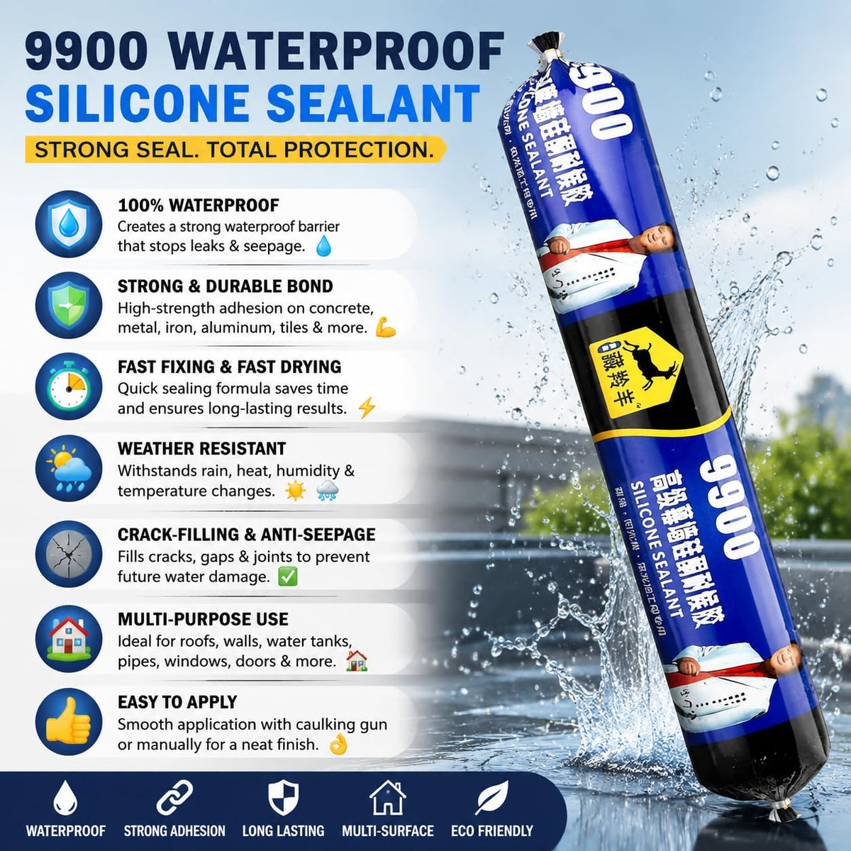 Waterproof Silicone Sealant 750g (Black) Strong Adhesive for Glass, Metal, Wood, Plastic | Multi-Surface Gap Filler- Pack of 1